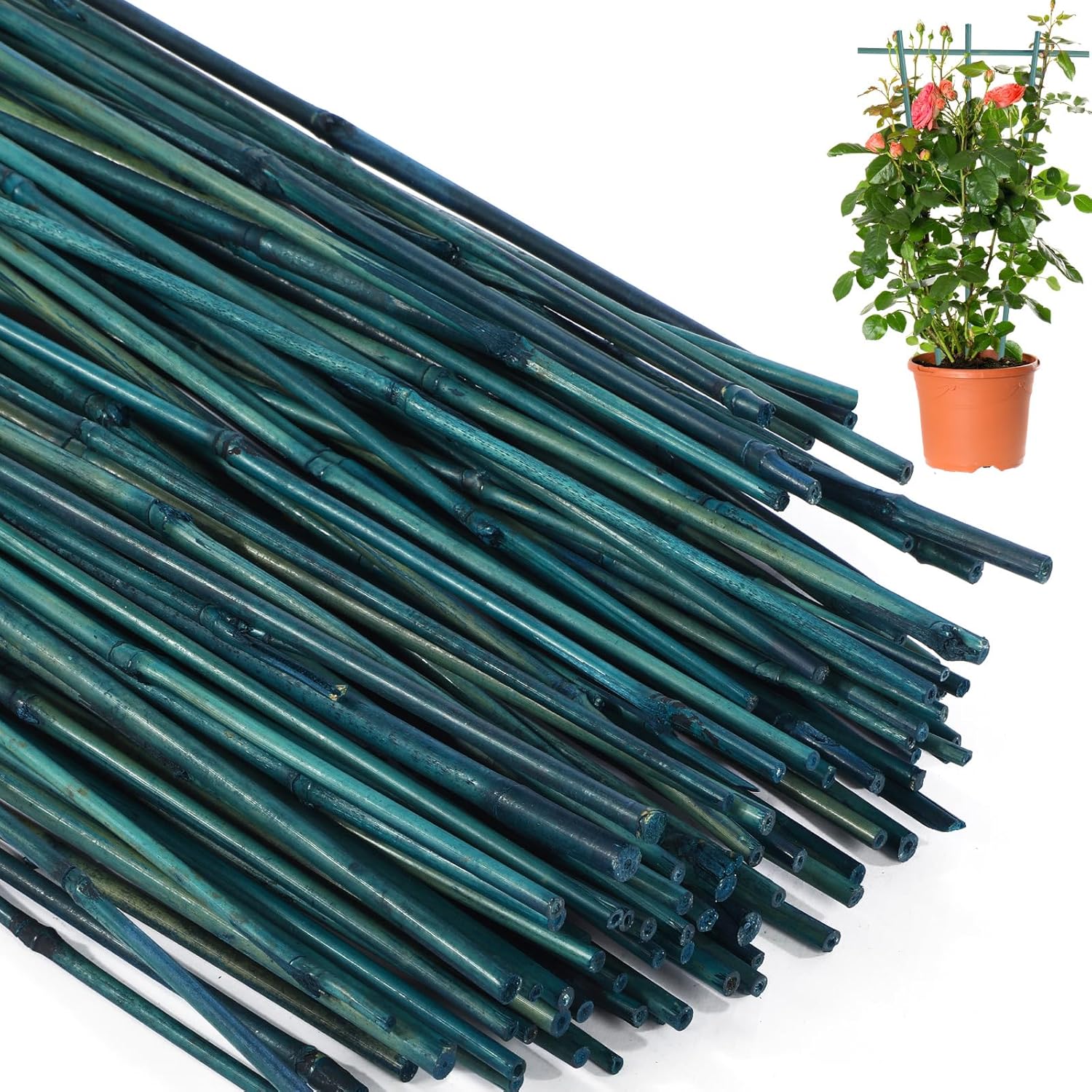 Suclain 50 Pcs 3 Feet Bamboo Stakes for Plant Support Bamboo Sticks Poles Indoor and Outdoor Tall Garden Stakes with 100 Twist Ties for Tomato Bean Flowers Trees Potted and Climbing Plant Support