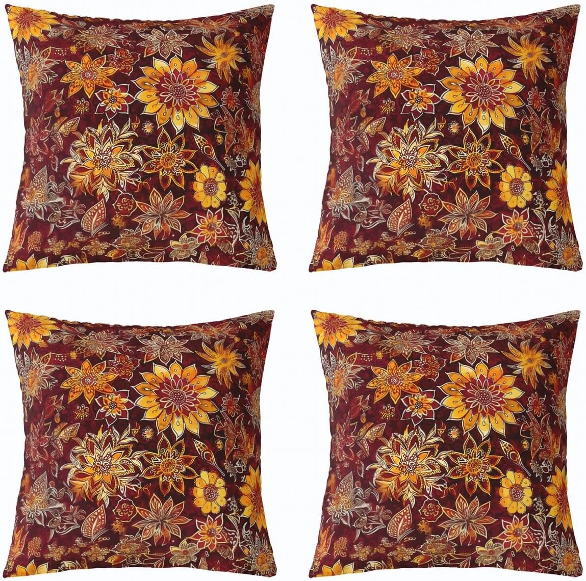 Erosebridal Victorian Pack of 4 Throw Pillow Covers 16x16 Inch Boho Cushion Covers for Kids Boys Men Flowers Bohemian Paisley Baroque Retro Garden Cushion Cases Yellow Beige Decorative Pillowcases