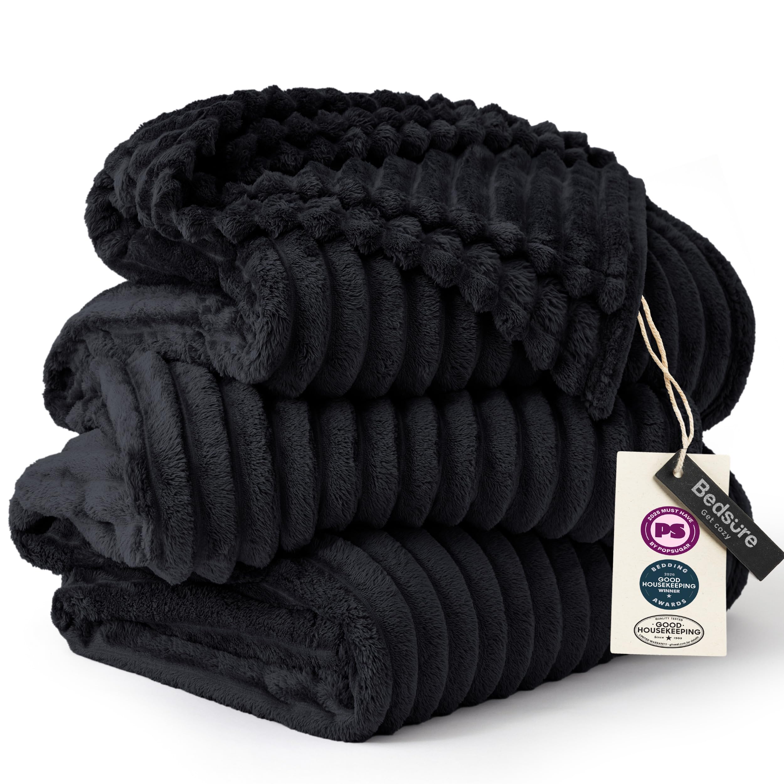 Bedsure Extra Soft Large Fleece Blanket for Bed Black 120"x120" | Birthday Gifts for Women Mom Her, Warm Lightweight Cozy Fluffy Throw Blanket Sofa, Dorm Room Home Decor, Machine Washable