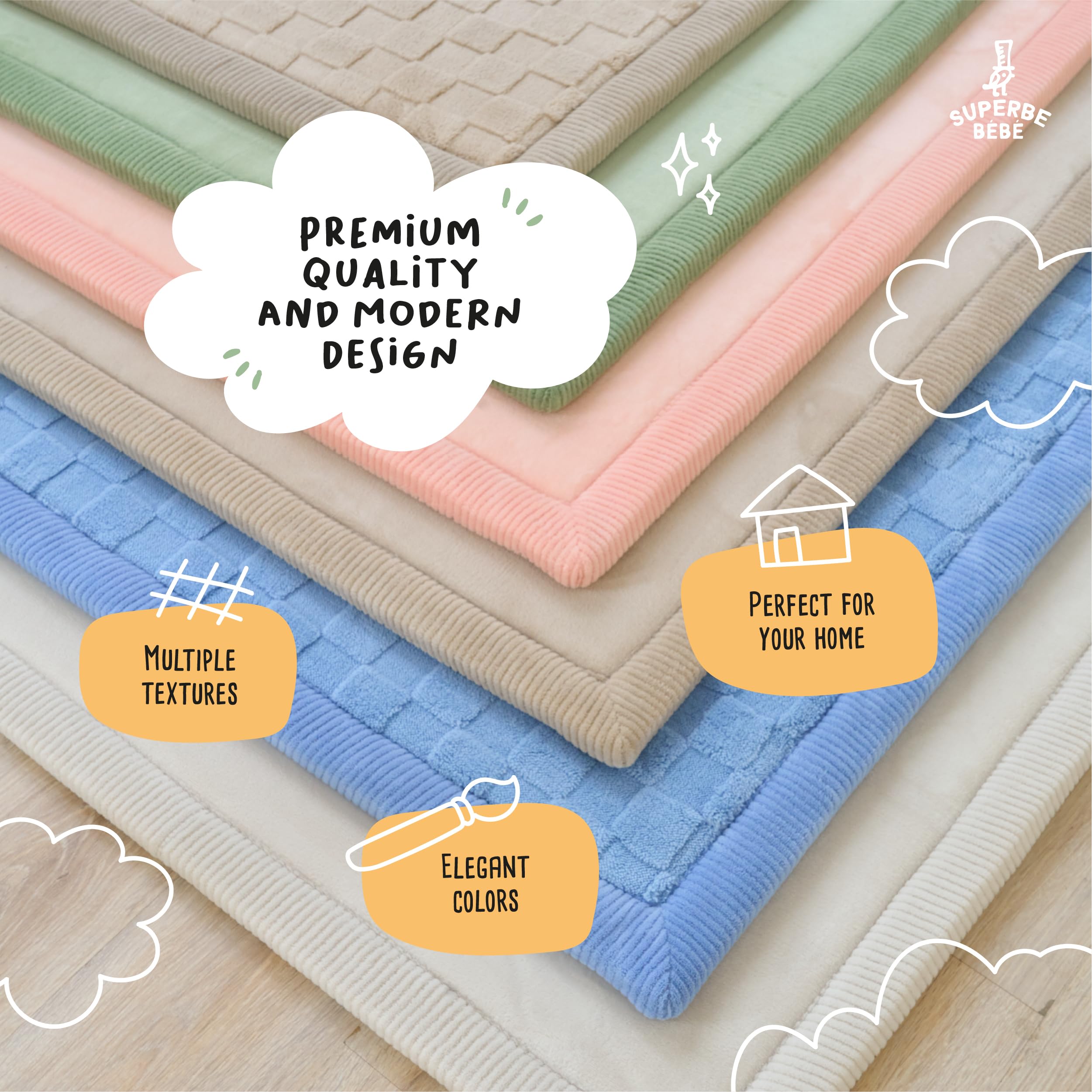 SUPERBE BEBE - Baby Speel - Kruipmat 150 × 200 × 2,5 cm - Dik a Schoka Absorpcja - Niet-toksyczna pianka z pamięcią z certyfikatem Oeko-Tex - Speelmat voor Baby- en Kinderkamer - Elegancki design