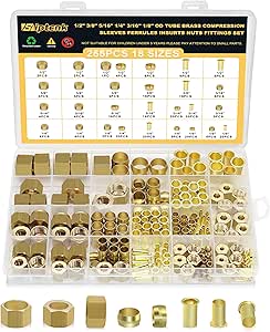 Siptenk 255PCS Brass Compression Sleeves Ferrules Inserts Nuts Fittings ...