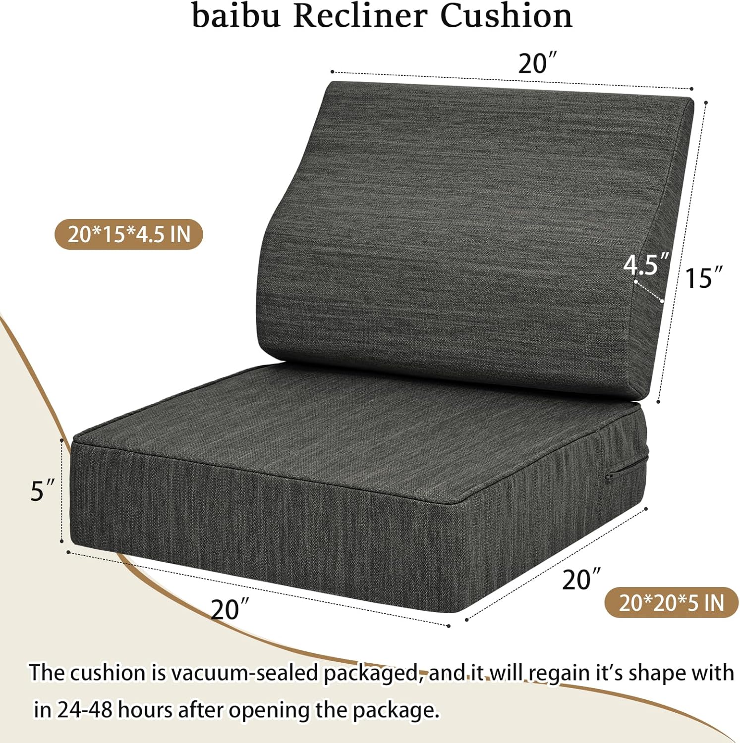 baibu Gel Memory Foam Recliner Cushions with Lumbar Support Pillow for Elderly, 20x20x5 Inch Thick Dual-Layer Patent Design Non-Slip Seat Cushion for Recliner Chair for Reduce Hip & Lumbar Pain, Black - Image 3