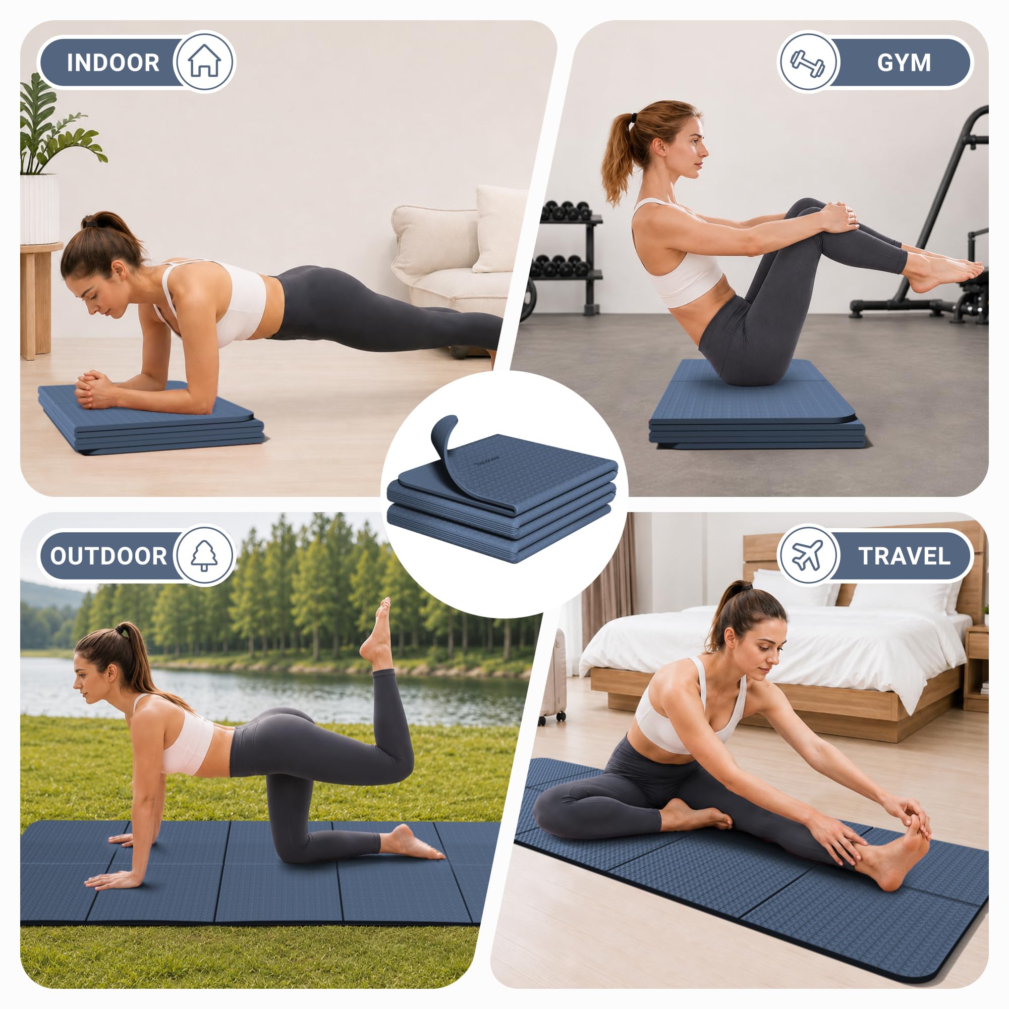 READAEER Tappetino Yoga Pieghevole da Viaggio in TPE, Spessore 6mm, Tappeto Fitness Antiscivolo per Yoga Pilates Ginnastica e Palestra, con Borsa Trasporto Inclusa (183x61 cm)
