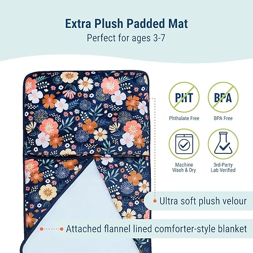 Miniatura 3 de Wildkin Tapete de felpa para siesta para niños, suave, acogedor, conveniente para guardería y preescolar, flores silvestres