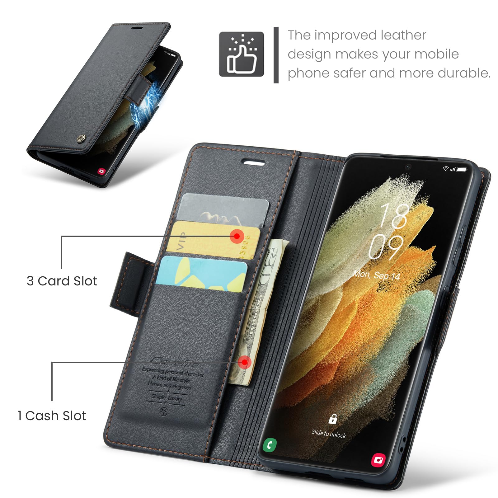 Etui do Samsung Galaxy S21 Ultra, wysokiej jakości skórzane portfela Case z [blokada RFID] stojak magnetyczne karty klapką ochrona obudowa Kompatybilne Samsung S21 Ultra, Czarny