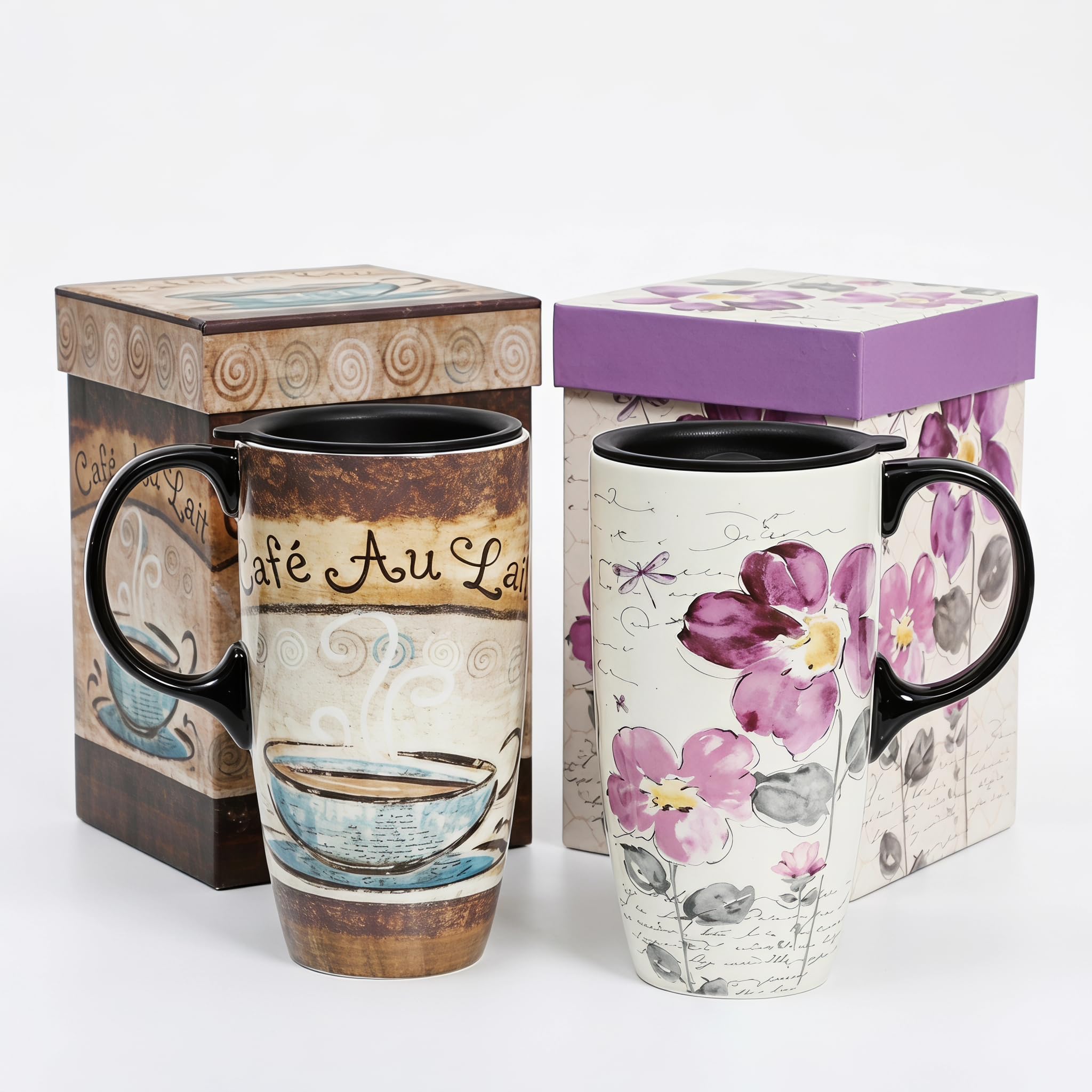 Topadorn Ceramiczny kubek do latte 480 ml filiżanka do kawy z zamkniętą pokrywką i pudełkiem prezentowym, zestaw 2 szt