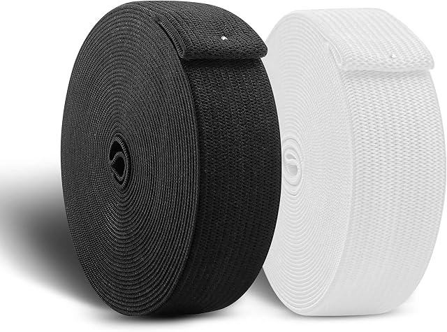 CZ Store Elastic Sewing Bands |Set of 2|16.4 Feet Long/0.79" Wide|Lifetime Guaranteed- Stretchable Polyester Material, Knitting Accessories, Strong Straps for Clothes, Pants - Black and White
