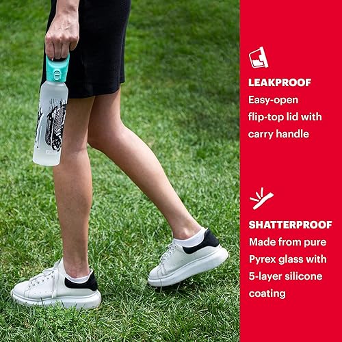 Miniatura 3 de Pyrex - Botella de agua de vidrio que cambia de color con revestimiento de silicona Capas llamativas, 17,5 onzas