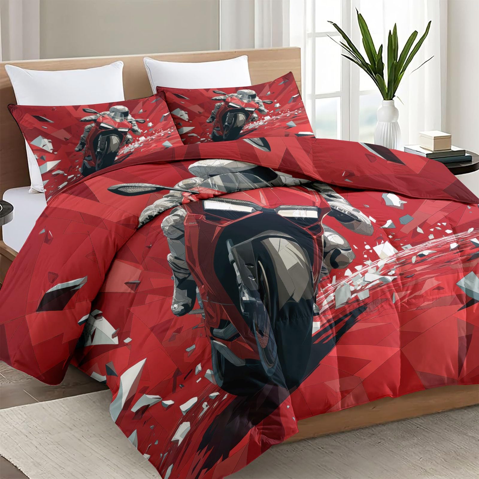 Poszewka na kołdrę King 230 x 220 cm, nowoczesny zestaw pościeli z 2 poszewkami na poduszki, miękka, oddychająca, dwustronna kołdra z mikrofibry, całoroczna czerwona pościel do sypialni