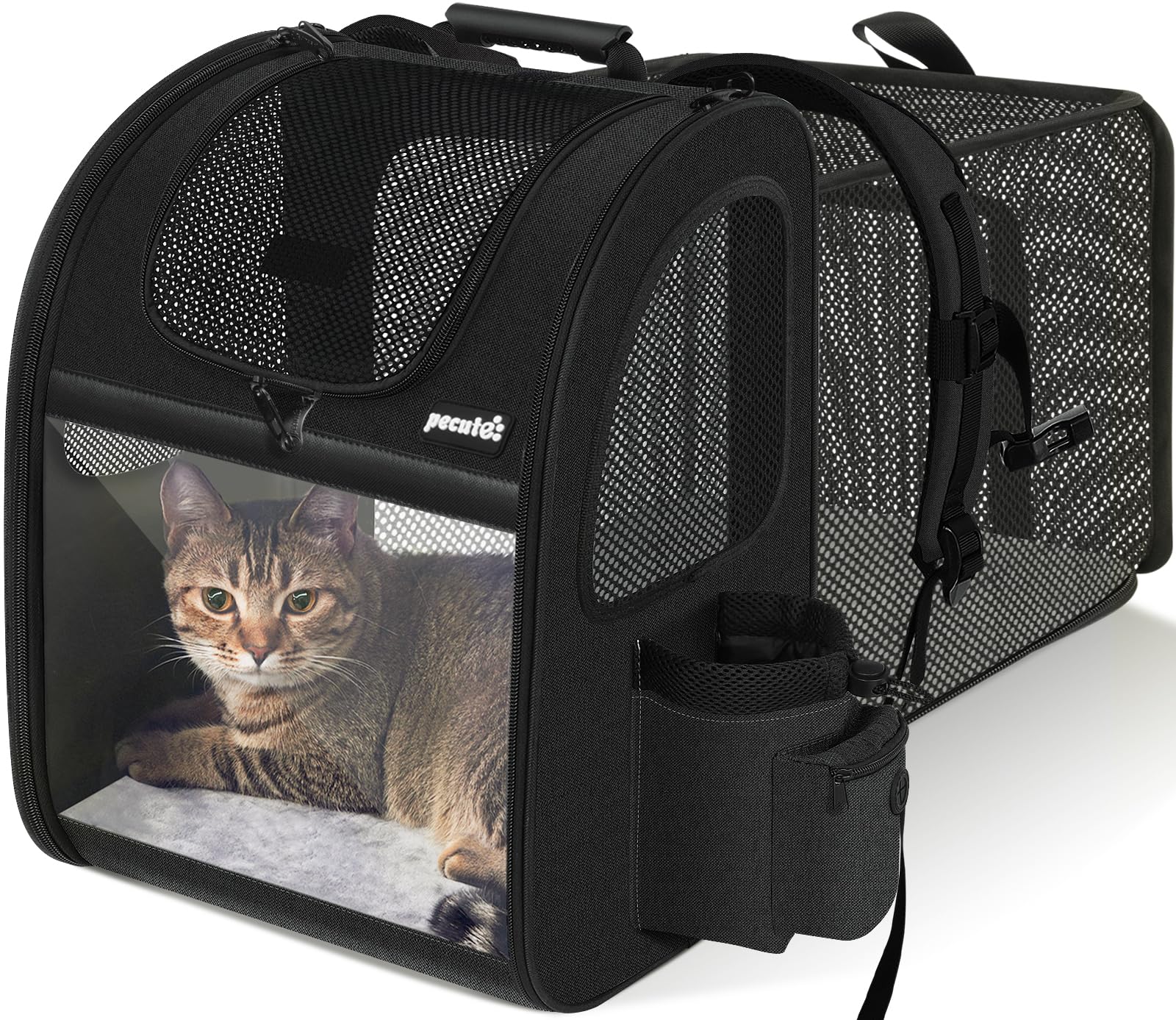 pecute Haustier Rucksack mit Netzfenster, Tragbare und Faltbare Katzentasche, Atmungsaktive und Leichte Hundetasche, Wasserdichtes Oxford-Tuch mit Viel Platz, Multifunktionales Rutschfestes