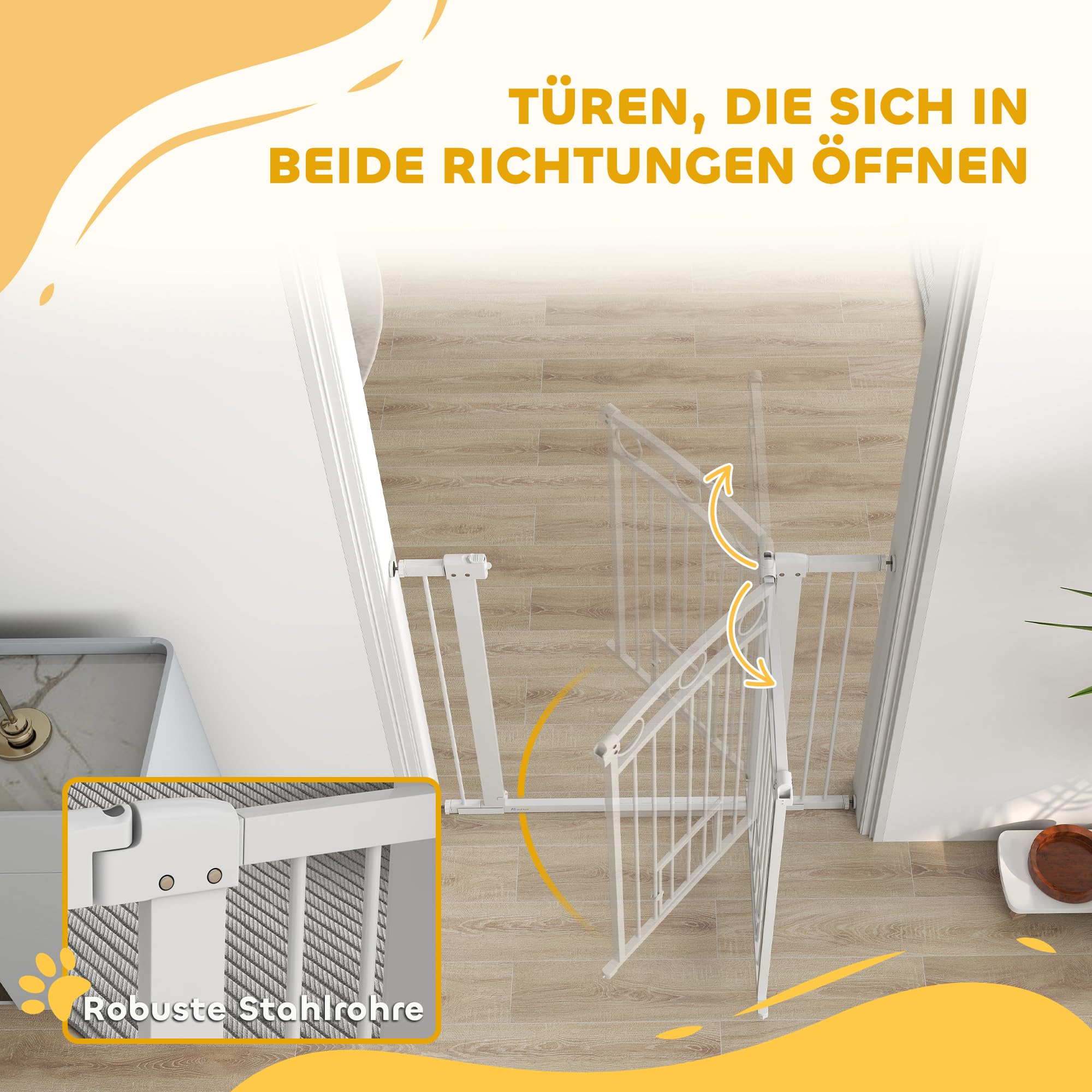 PawHut Puerta Puerta de Seguridad Perro, 76-104 cm Barrera Puerta sin taladrar, Puerta de Escalera de Acero, Puerta de Escalera con Puerta de Gato, Puerta de Seguridad, Puerta de Seguridad para | Barrera de seguridad para escaleras, de acero, con puerta d