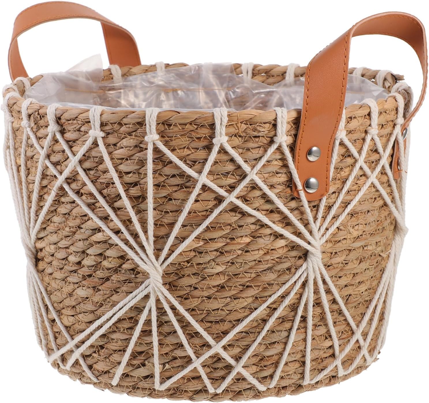 BESPORTBLE Seagrass Planter Basket Wicker Straw Flower Pots Storage Basket Plant Containers Plant Pot with Liner for Indoor Plants White