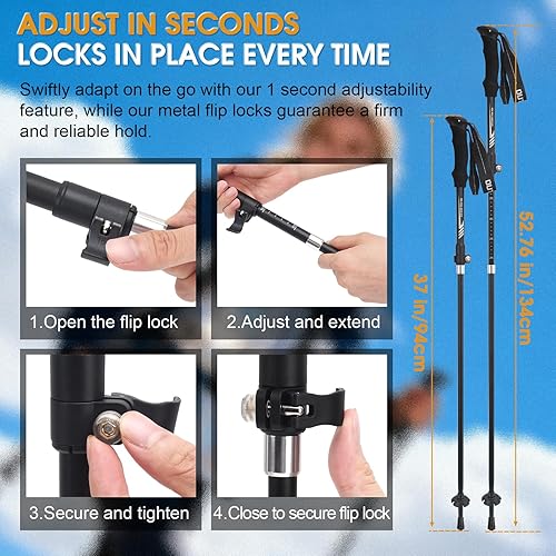 Miniatura 4 de Bastones de senderismo plegables, ligeros 7075 aleación de aluminio Mountain Tech Trekking para hombres, bastones plegables para viajes, agarre de