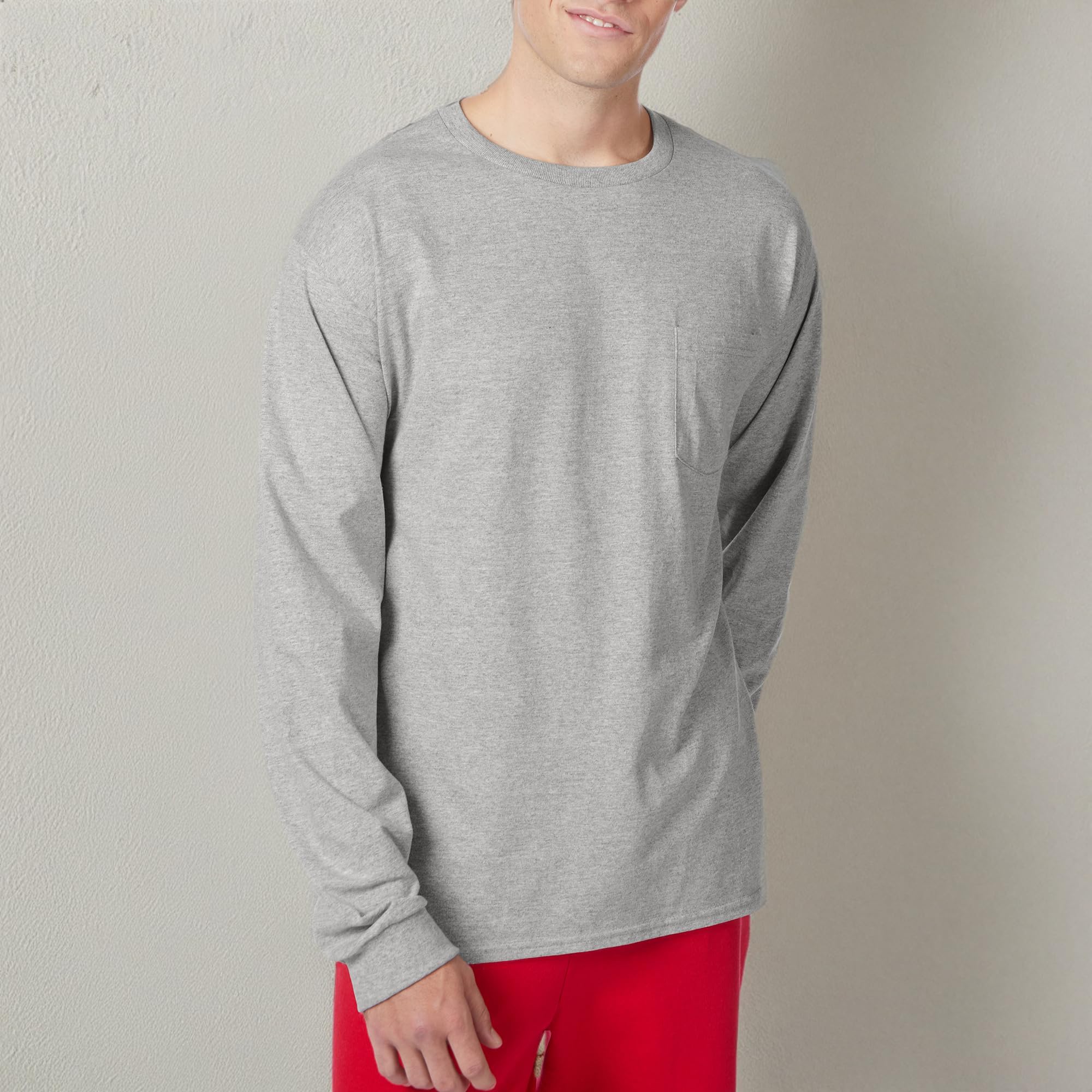 Hanes Essentials T-shirt z bawełny, z długim rękawem, dla mężczyzn, lekka stal, mała, Stal lekka, S