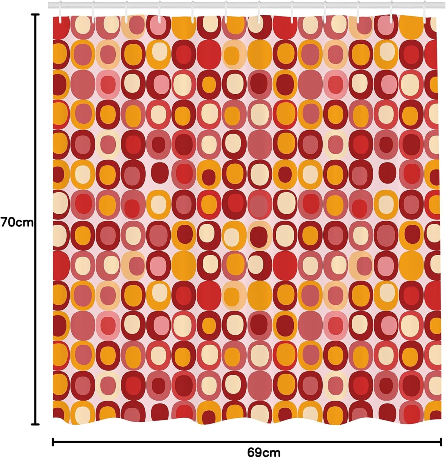 Ambesonne Mid Century Shower Curtain, Retro-Themed Styled Round Edged Mosaic Inspired Repeated Square Motif, Cloth Fabric Bathroom Decor Set with Hooks, 69" W x 70" L, Marigold Coral