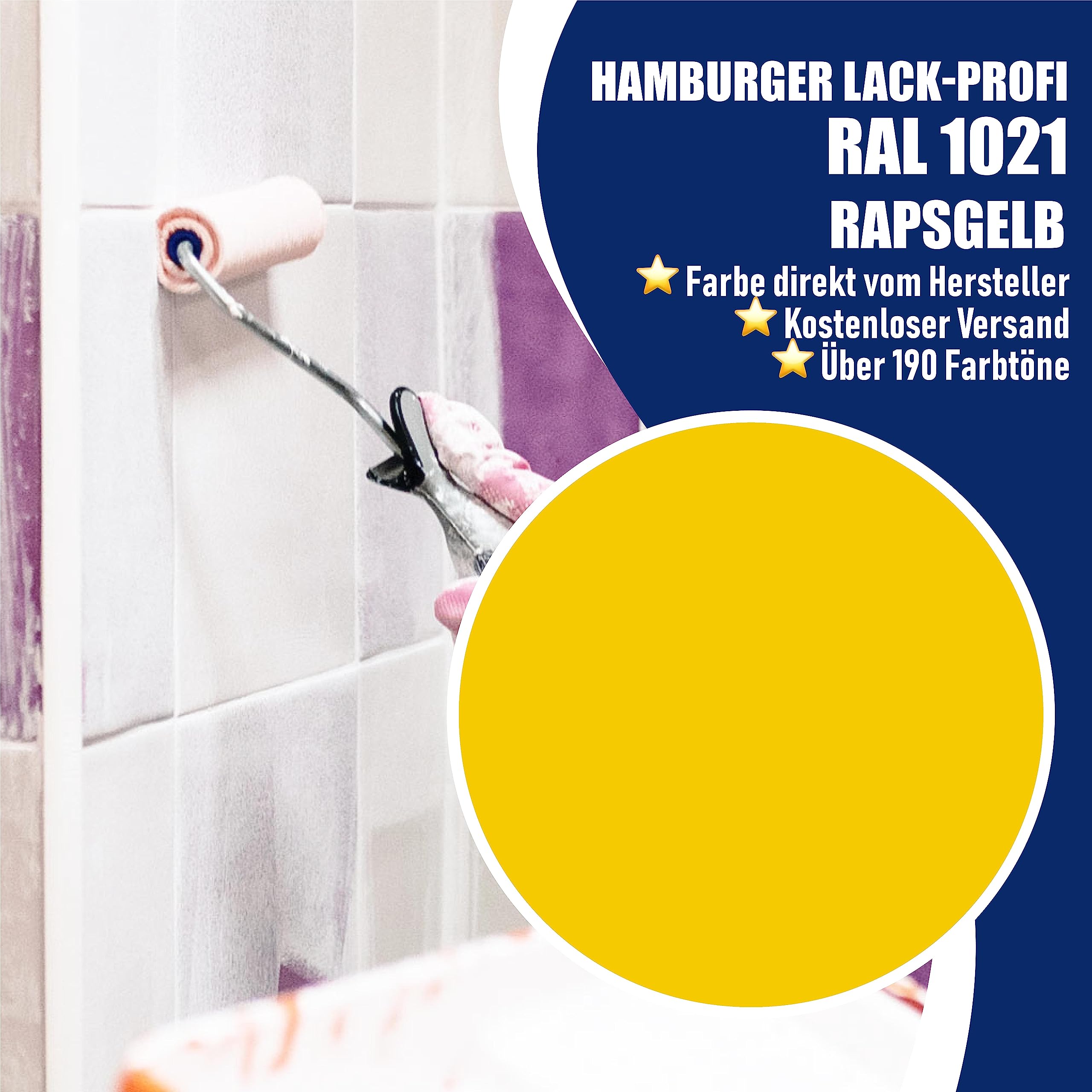 Hamburger Lack-Profi Fliesenlack GLÄNZEND Rapsgelb RAL 1021 Gelb Fliesenfarbe (1 L)
