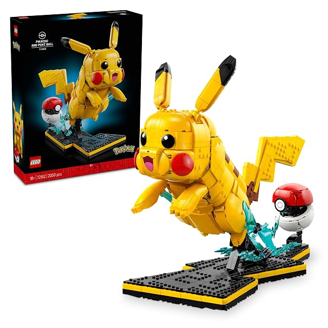 LEGO Pokémon Pikachu y Poké Ball - Maquetas para Construir para Adultos - Figura Articulada de Anime con Base de Exposición - Decoración Gamer de Escritorio - Regalo Coleccionable - 72152