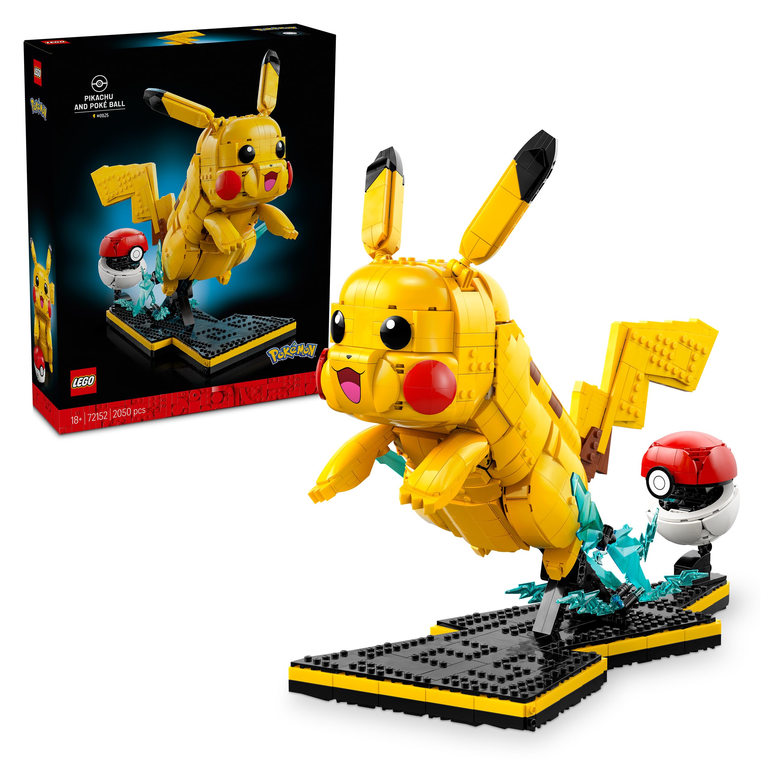 LEGO Pokémon Pikachu y Poké Ball - Maquetas para Construir para Adultos - Figura Articulada de Anime con Base de Exposición - Decoración Gamer de Escritorio - Regalo Coleccionable - 72152
