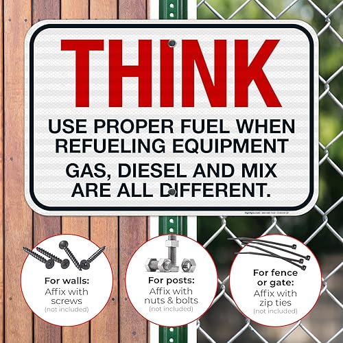 Miniatura 42 de Think When Refueling Equipment to Use Proper Fuel Gas Diesel and Mix Sign, 24x30 Inches, 3M EGP Reflective .080 Aluminum, Fade Resistant, Made in USA