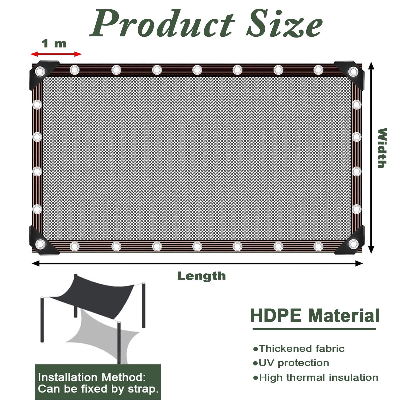 Red e transpirable con ojales de 3 x 6 m, resistente a los rayos UV, tela negra, para verano, protección solar e invernadero, cubierta de heladas, ideal para uso en invernadero