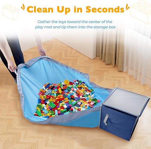 Miniatura 2 de SAM AND MABEL Cesta de almacenamiento de juguetes y tapete de juego, cubo apilable y plegable de 13 x 13 x 13 pulgadas, organizadores de juguetes y