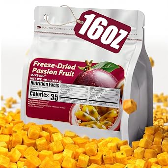 16oz Freeze Dried Passion Fruit Chunks, Bulk Sugar Free Dry Fruits Snacks