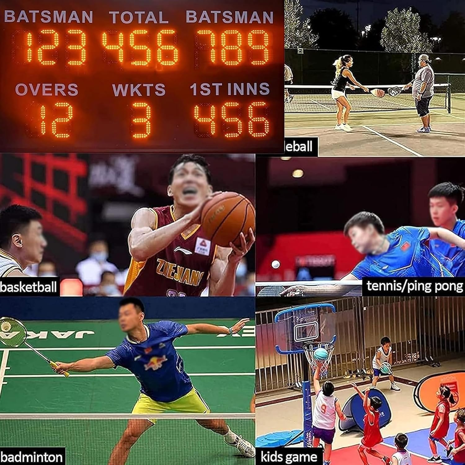 60W LED Score Display, Wall-Mounted Professional Electronic Large Basketball Scoreboard with Remote Control, for Basketball, Table Tennis, Tennis, Football, Badminton