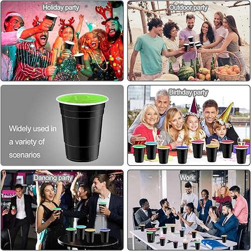 Miniatura 6 de 120 vasos de plástico negros de 16 onzas para Halloween, vasos desechables de plástico negros para fiestas para beber, degustaciones servidas,