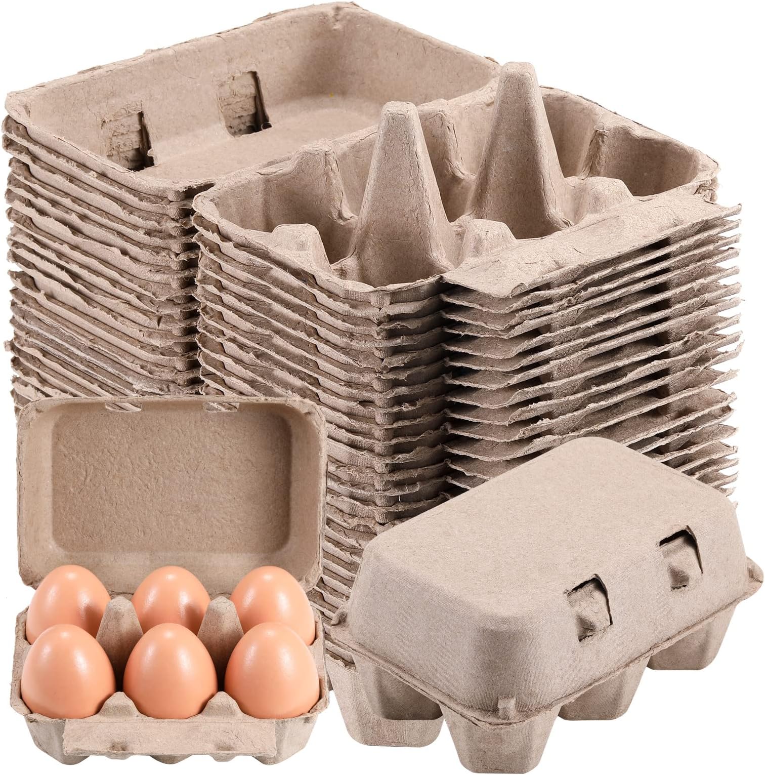 Half Dozen Vintage Egg Cartons 25 Pack, Blank Natural Pulp 6 Count Carton for Chicken Eggs Reusable, Storage Tray Strong for Holds Up to Six 6 Egg Cardboard Paper Holder Container for Refrigerator