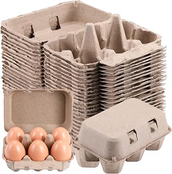 Half Dozen Egg Cartons 25 Pack, Paper Pulp Vintage Egg Cartons Cheap Bulk | Blank Natural Cardboard Holder Container Hold Up to 6 Six Count Chicken Eggs, Strong Storage Tray Reusable for Refrigerator
