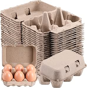Half Dozen Egg Cartons 200 Pack, Blank Natural Pulp Box 6 Count for ...