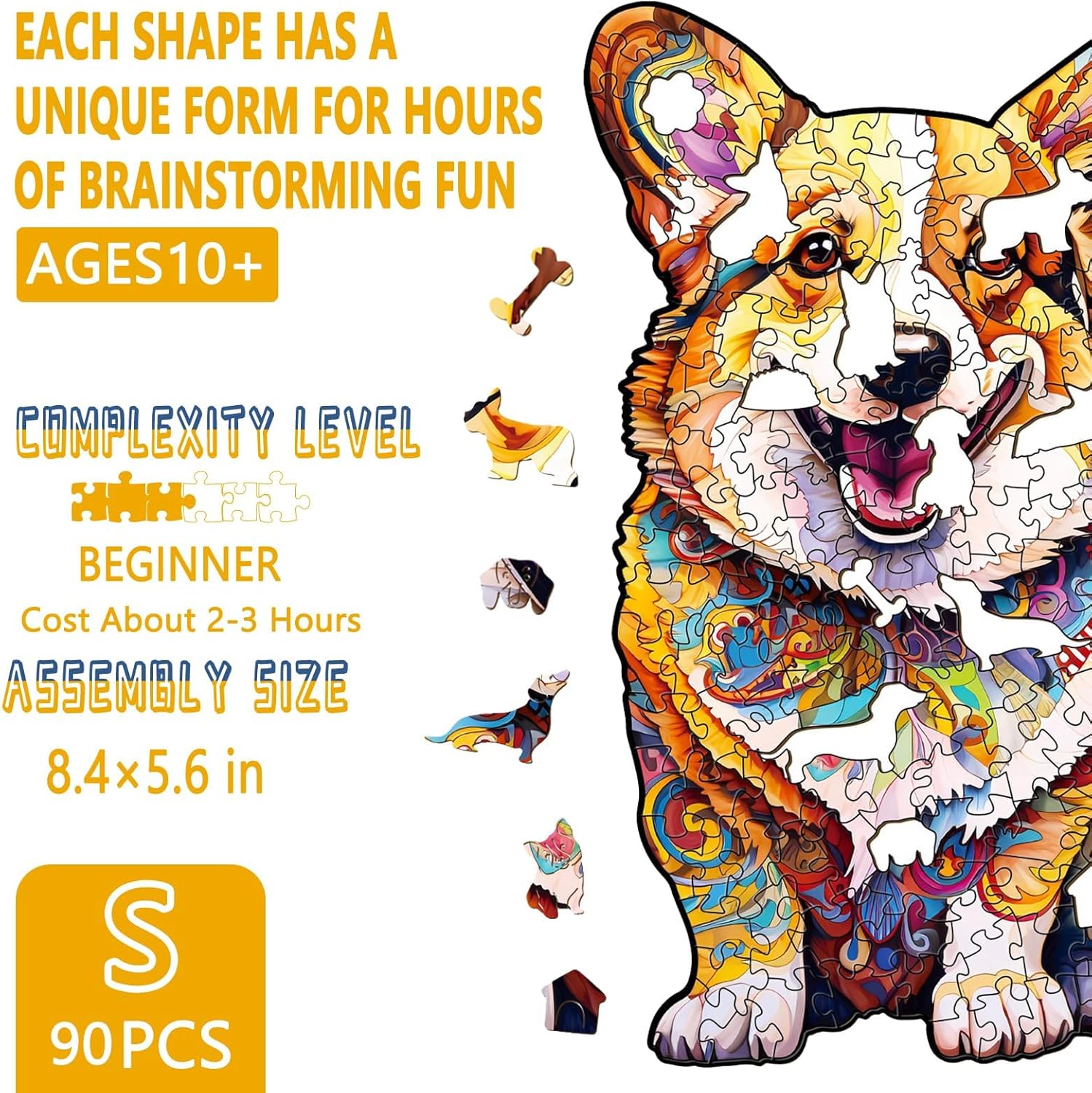 Wooden Puzzles for Adults - Advanced Clever Corgi Wood Puzzle Adult Unique Shape Wooden Jigsaw Puzzles for Adults, Wood Puzzles Adult, Corgi Gifts for Corgi Lovers, Family Puzzle 8.4 x 5.6in 90pcs - Image 2