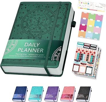 Undated Academic Planner Hardcover 5.5x8.5" - Flexible Weekly & Monthly Organizer with Stickers, Productivity Journal for Students & ProfessionalsDark Green