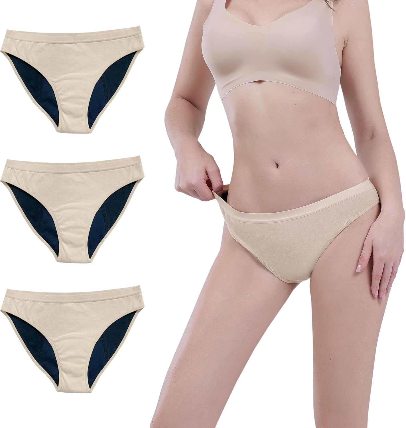 AIRCUTE Washable Absorbent Urinary Incontinence Underwear for Women, Girl Bikini Bladder Leak Proof Panties (25ml) 3 Pack