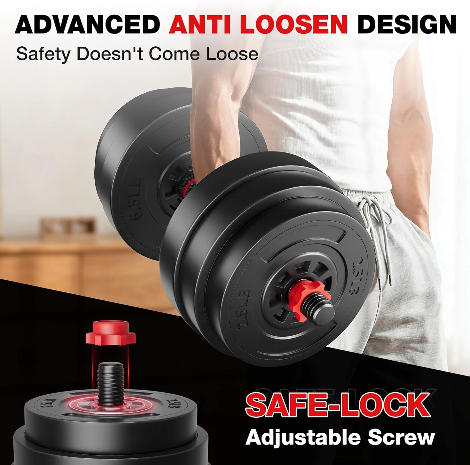 AD01 Adjustable Dumbbells Set, 30/45/70/92LBS Free Weight Set, Multi-Function Weight Set Used as Kettlebells, Barbell, Push up Stand, Exercise Barbell Weight Set for Home Gym Suitable Men/Women