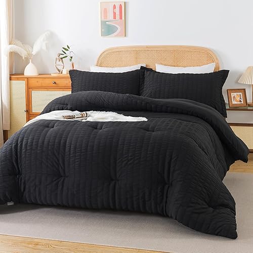 Miniatura 3 de Cosybay Juego de edredón negro  Juego de edredón alternativo de plumón King  Juego de edredón de 3 piezas para todas las estaciones, 1 edredón (102
