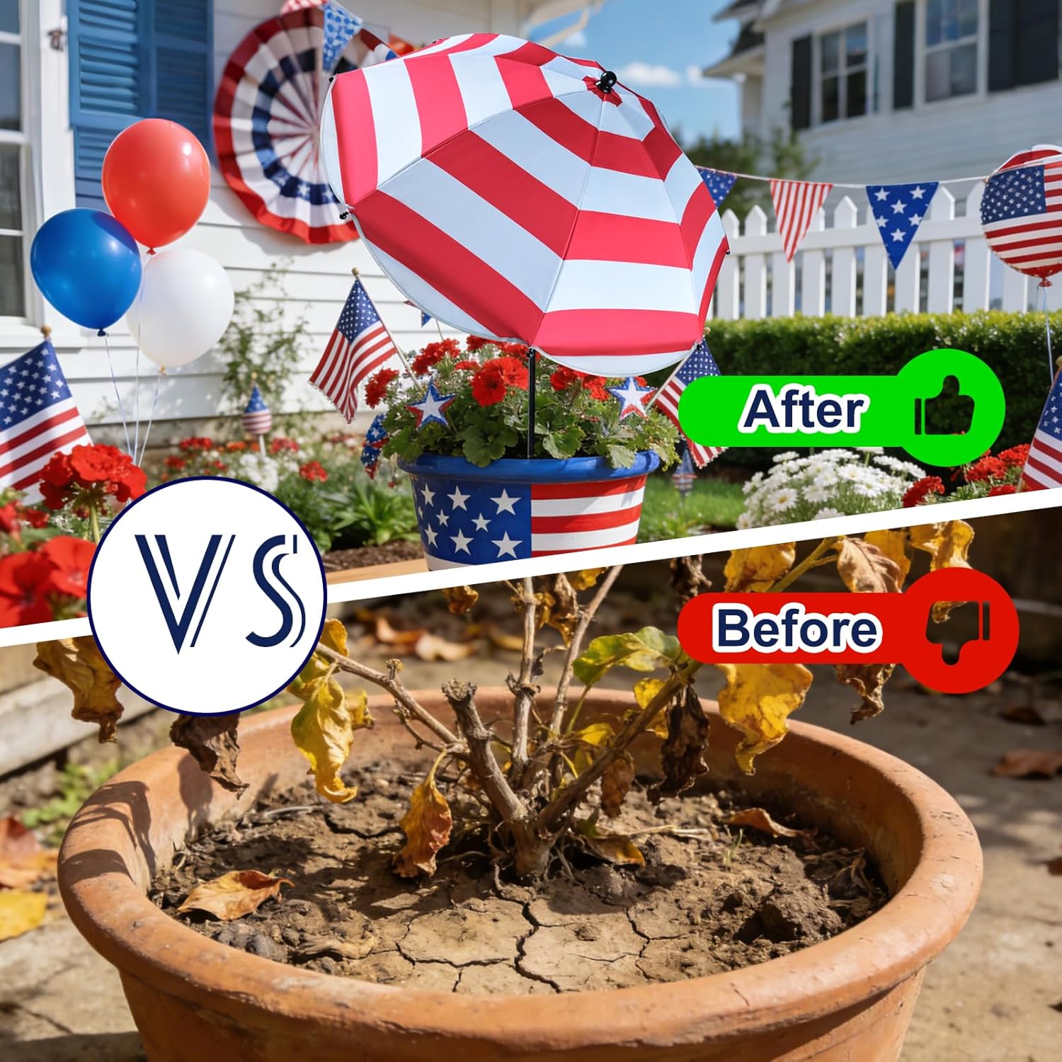3Pack Flower Plant Umbrellas for Outdoor Plants 50inch Higher 26inch Canopy Adjustable Angles Plant Shade Umbrella Sturdy for Potted Plants Garden Bed Flower Pot (Flower/ 4th of July /Bald Eagle)