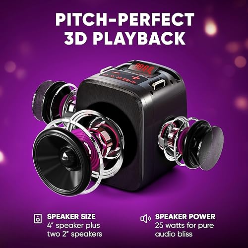 Miniatura 3 de MASINGO Máquina de karaoke para niños y adultos con 2 micrófonos inalámbricos Bluetooth, altavoz de sonido 3D portátil con luces LED coloridas,