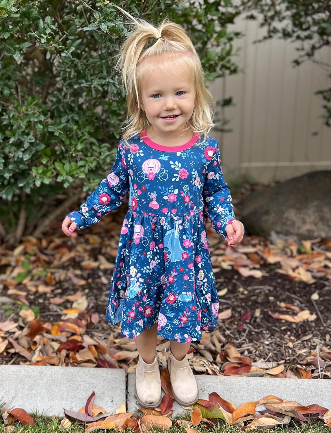 Disney Princess Frozen Elsa Minnie Stitch Floral Toddler Girl Dress A Line Long Sleeve Kids Casual Fall Clothes 2-6 Years - Image 6