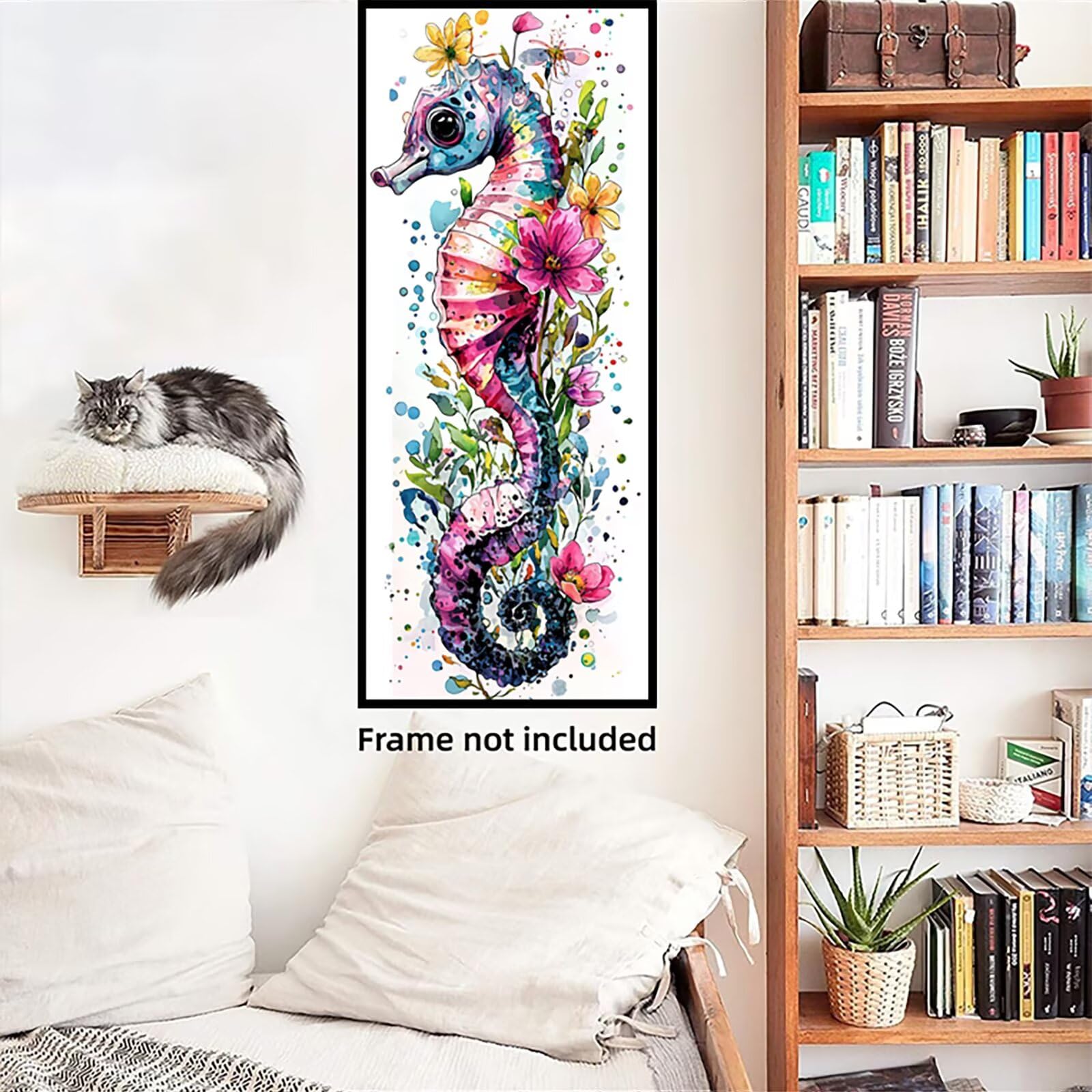 Malen Nach Zahlen 50x150cm Leinwand Seepferde Malen Nach Zahlen Erwachsene mit Ohne Rahmen, DIY Kreativ Set für Erwachsene mit Pinseln und Acrylfarbe, Zimmer Deko Blume Landschaft Geschenk, P0M-800