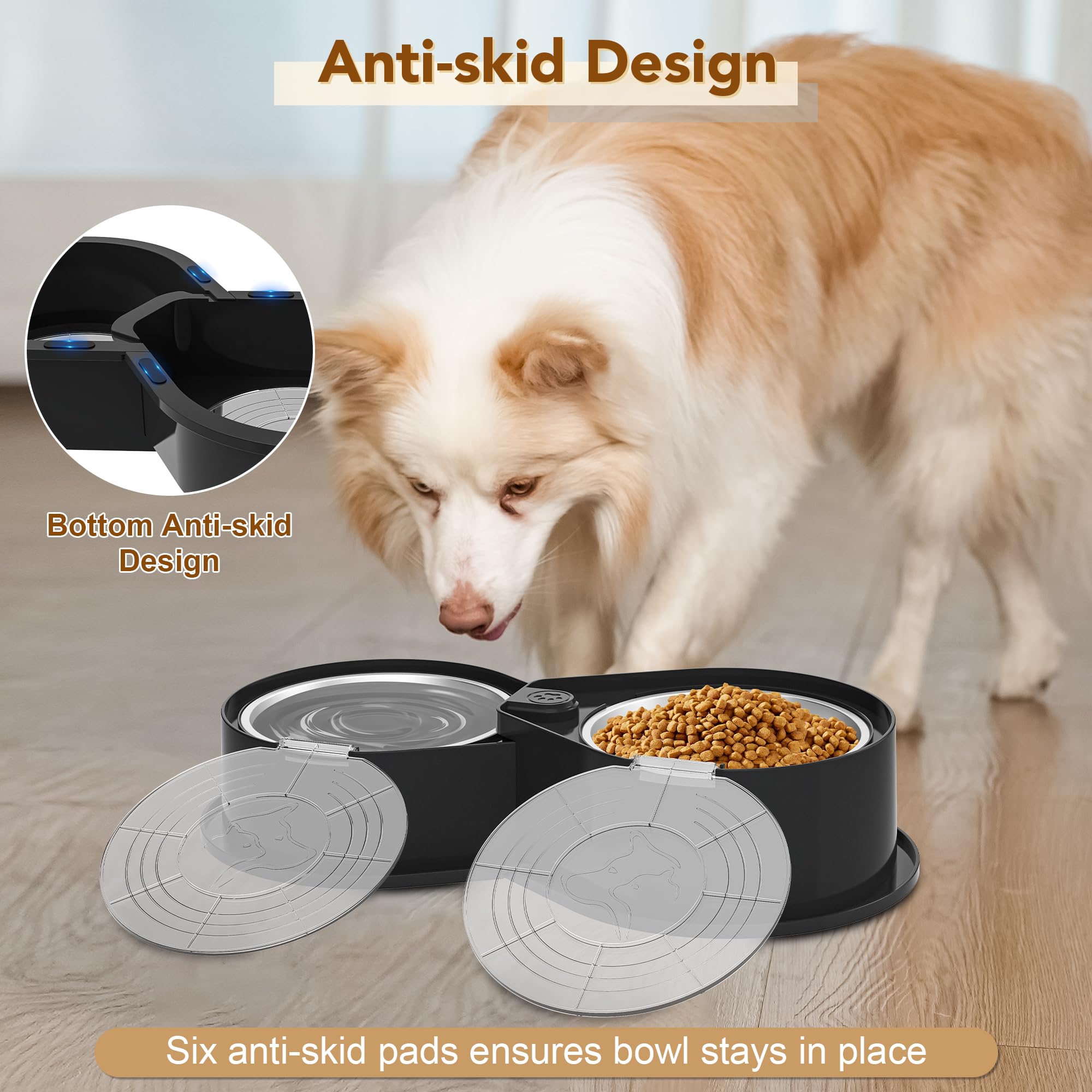 Newget Juego de Cuencos de Acero Inoxidable con Tapas, Cuencos Dobles de Metal 304 para Alimentos y Agua para Perros y Gatos, comedero para Mascotas de Gran Capacidad con Cubierta Que Mantiene la