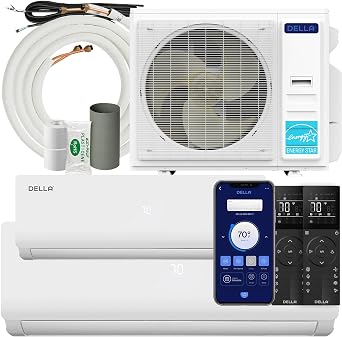 DELLA 35K BTU Dual Zone Mini Split AC 12K+24K, 19 SEER2, 16ft Kits