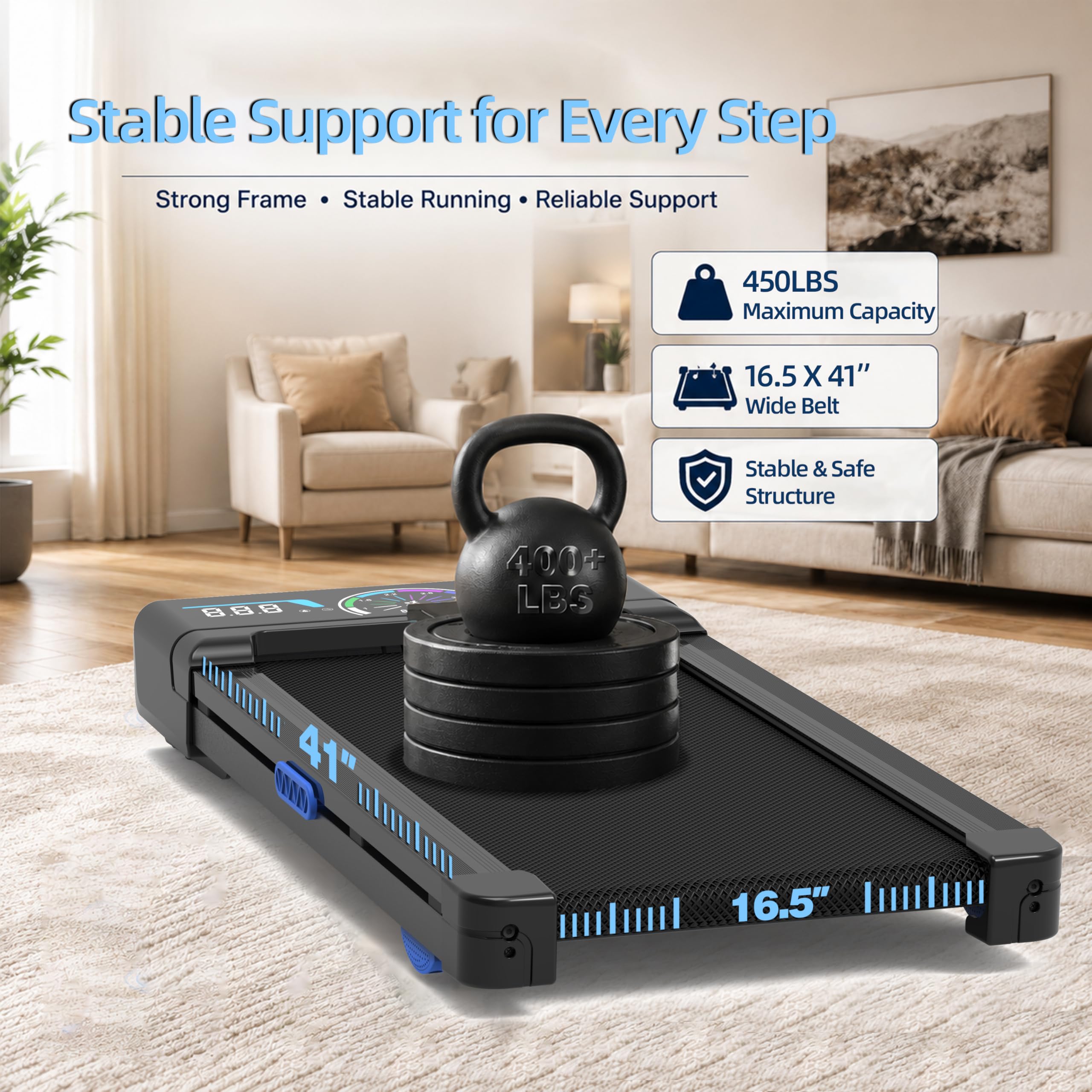 Walking Pad Treadmill 12% Auto Incline, Under Desk Treadmill, Blue view 6