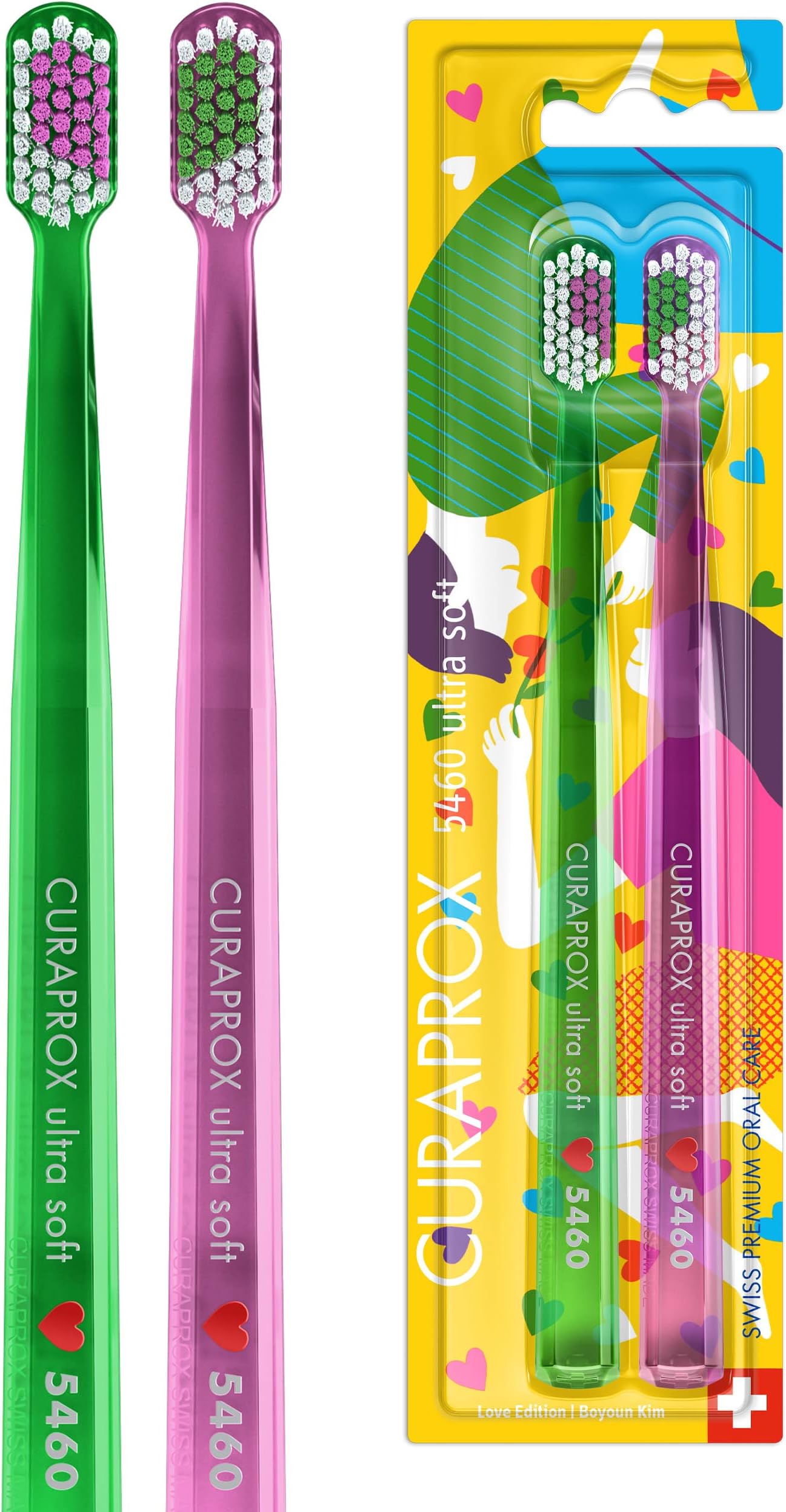 Curaprox CS 5460 Ultra Soft Manual Toothbrush, Special Edition: Love 2023, Pack of 2, Soft Toothbrush
