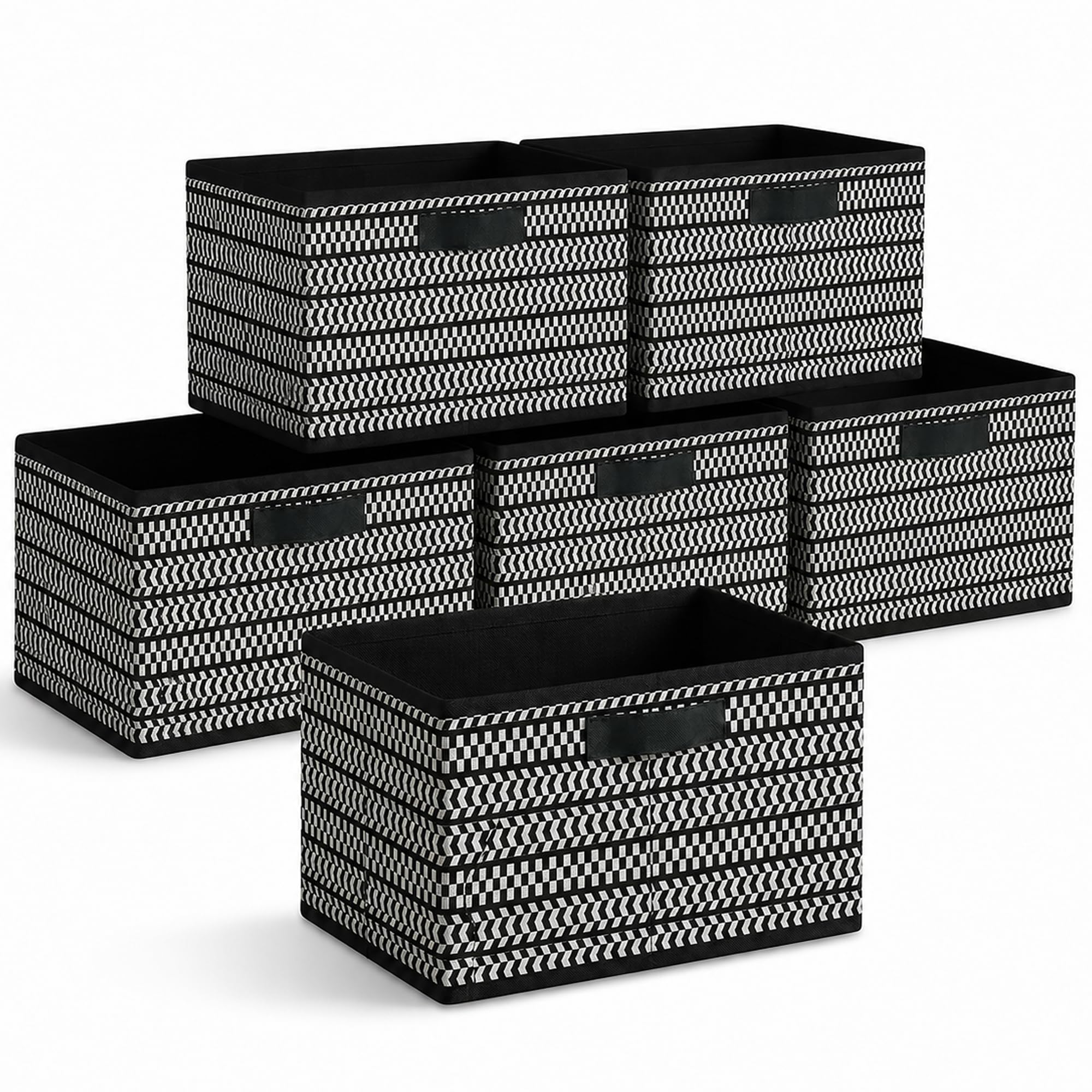 DALUCI Foldable Wardrobe Organizer Storage Box (Pack of 6, Black) | Premium Clothes Storage Basket for Wardrobe & Closet | Strong Non-Woven Foldable Boxes for Storage | Space Saving Cloth Organizer-image-0