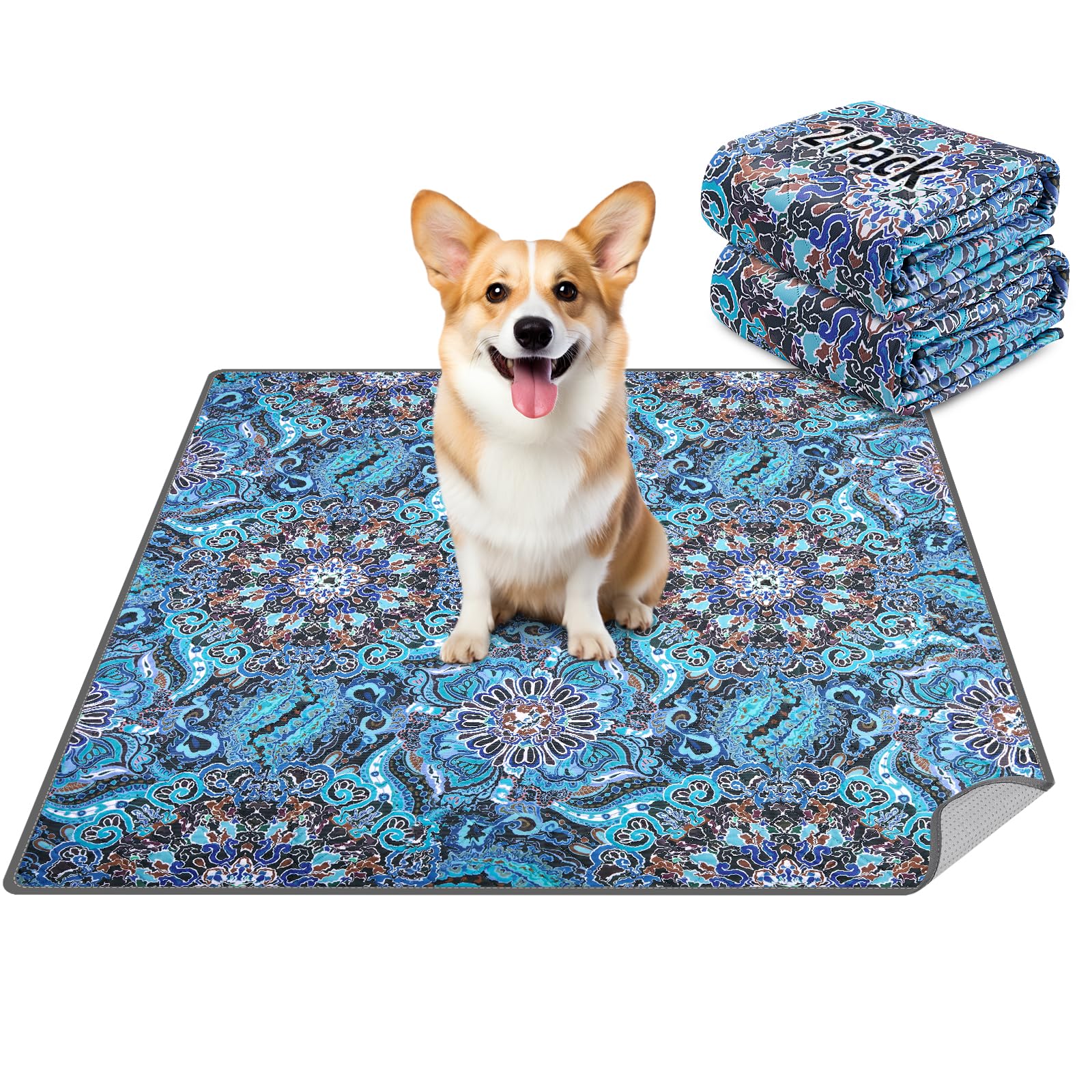 LOOBANI Washable Pee Pads for Dogs, 2 Pack Super Absorbent Reusable Puppy Pads Leakproof Dog Traning Pads, Waterproof Non-Slip Whelping Pad for Floor, Playpen, Crate, Couch-36 x72 (Green)