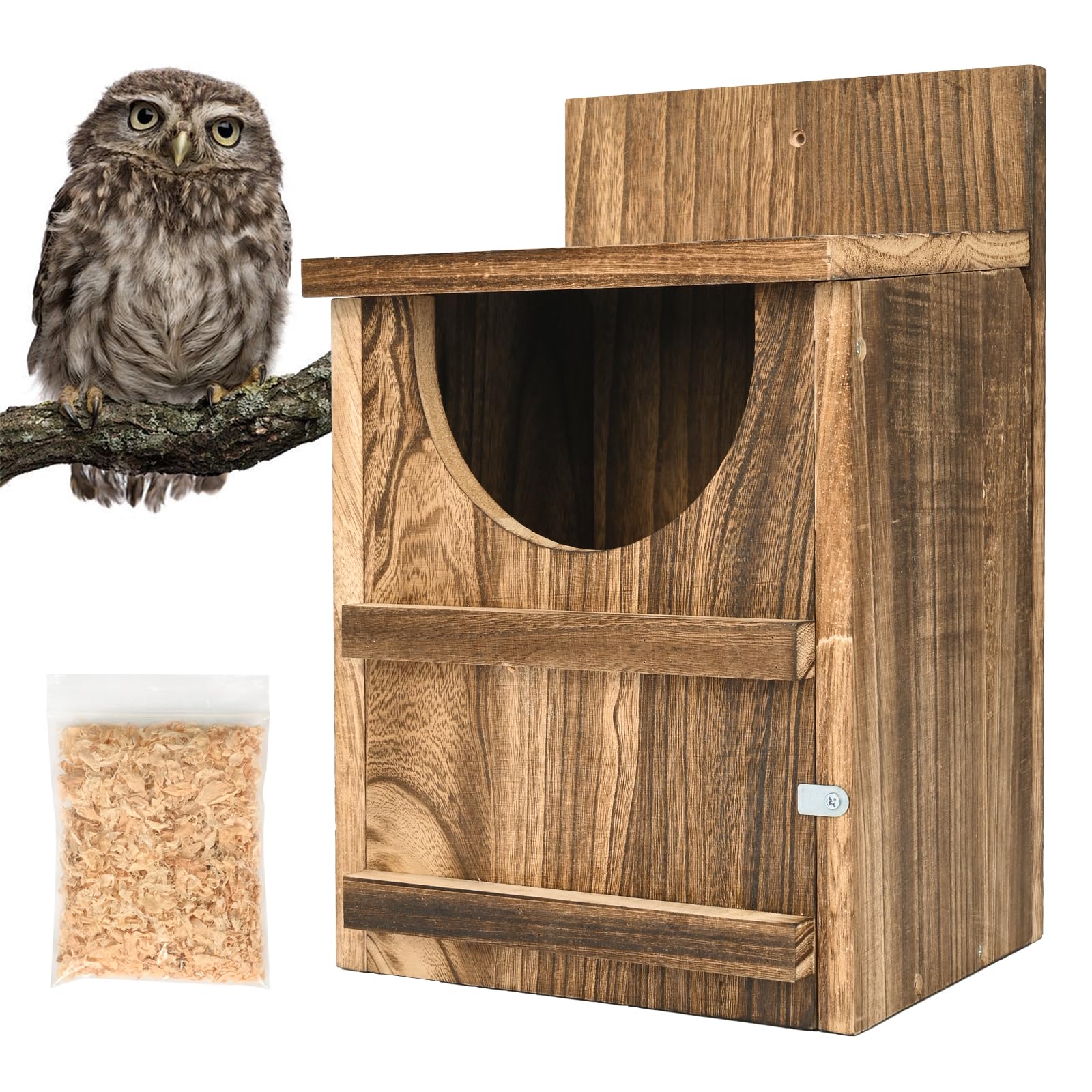 petour Owl House Wooden Bird House Cedar Nesting Box