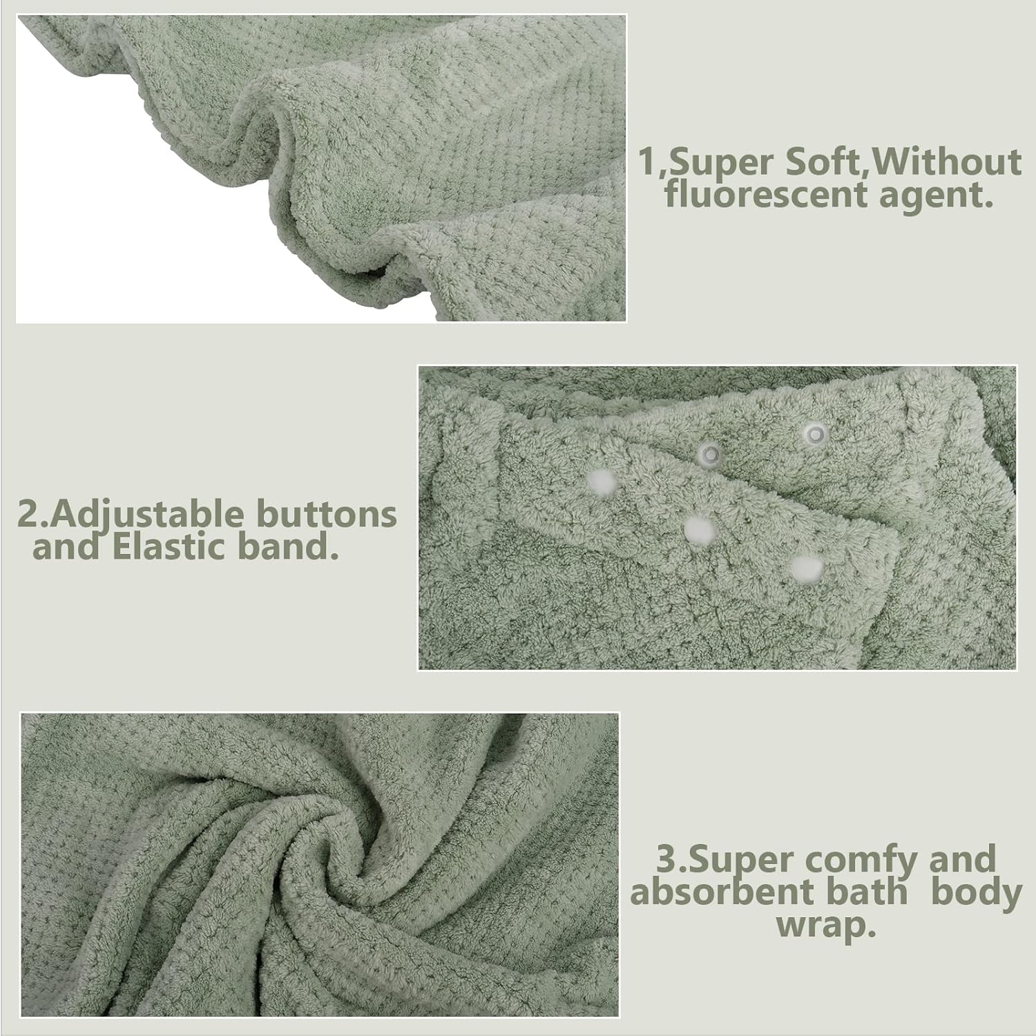 Moyishi Women's Adjustable Shower Wrap Bath Towel with Snap Closure 29 x 55 inch (Green)