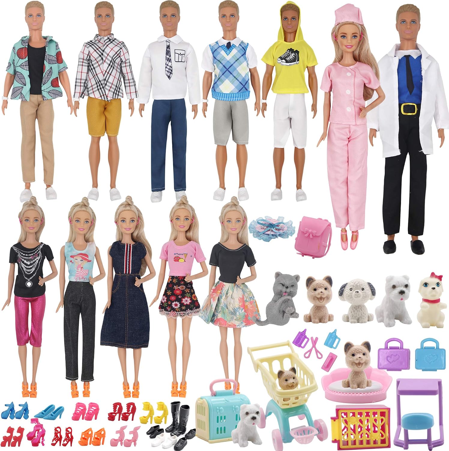 ZTWEDEN 85Pcs Doll Clothes and Accessories for 12 Inch Boy Dolls and Girl Dolls Pet Care Set Includes 25 Wear Clothes Shirt Jeans Suit Shoes Pet Doctor Playset Trolley Backpack for 12'' Boy Girl Doll