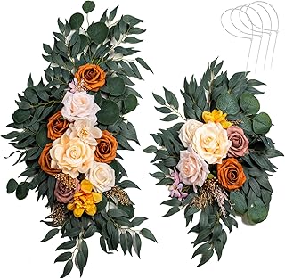 AitnWoy 28" Welcome Sign Flowers for Wedding Ceremony Artificial Wedding Arch Flowers Kit Dust Rose Flowers Silk Peony Floral Swag Party Home Garland Decor (Fall Brown)